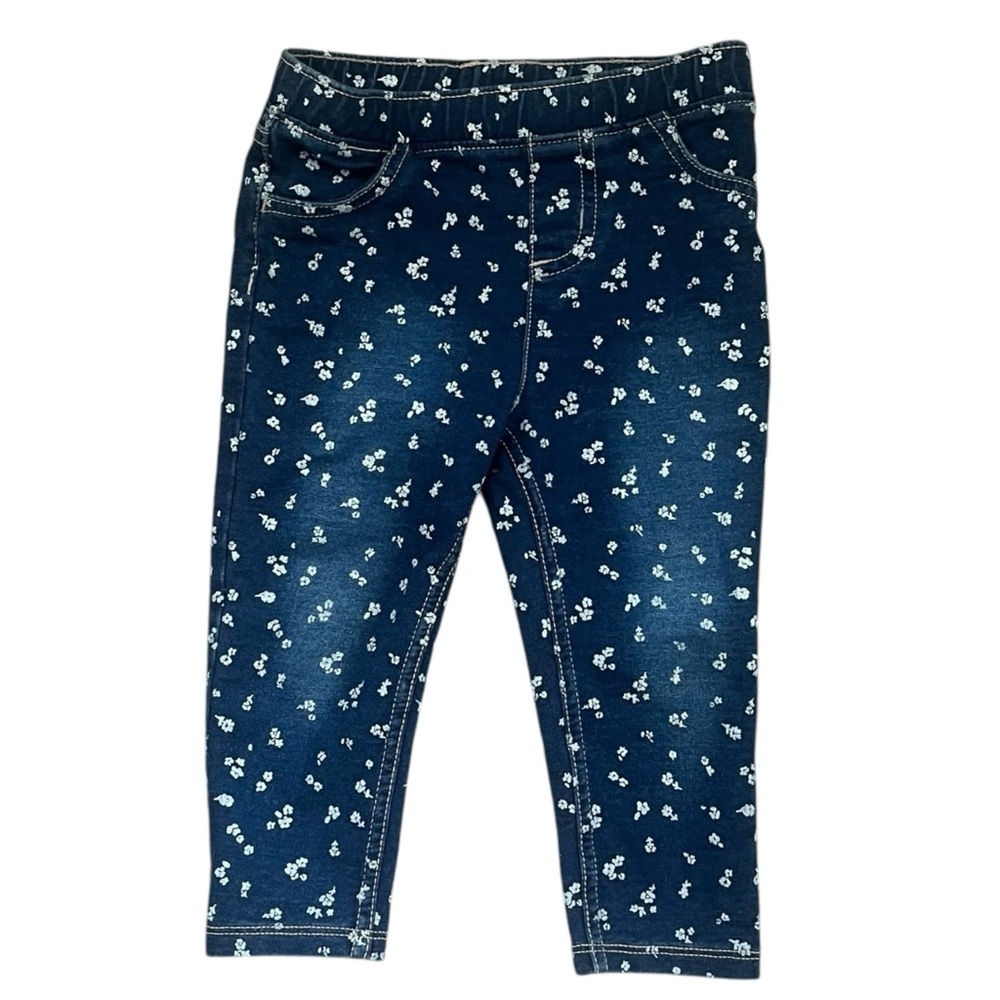 Jumping Beans Floral Print Kids Denim pull- on Leggings blue pockets Girls 18 Mo